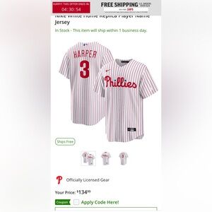 Men’s Philadelphia Phillies Bryce Harper Nike White Home Player Name Jersey L